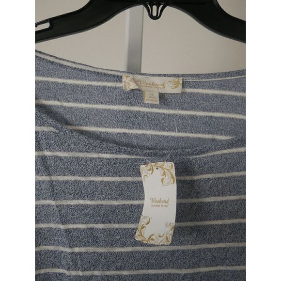 Suzanne Betro Blue & White Stripe Lace-Accent Drop-Shoulder Tee #1987-D4 - Picture 4 of 7